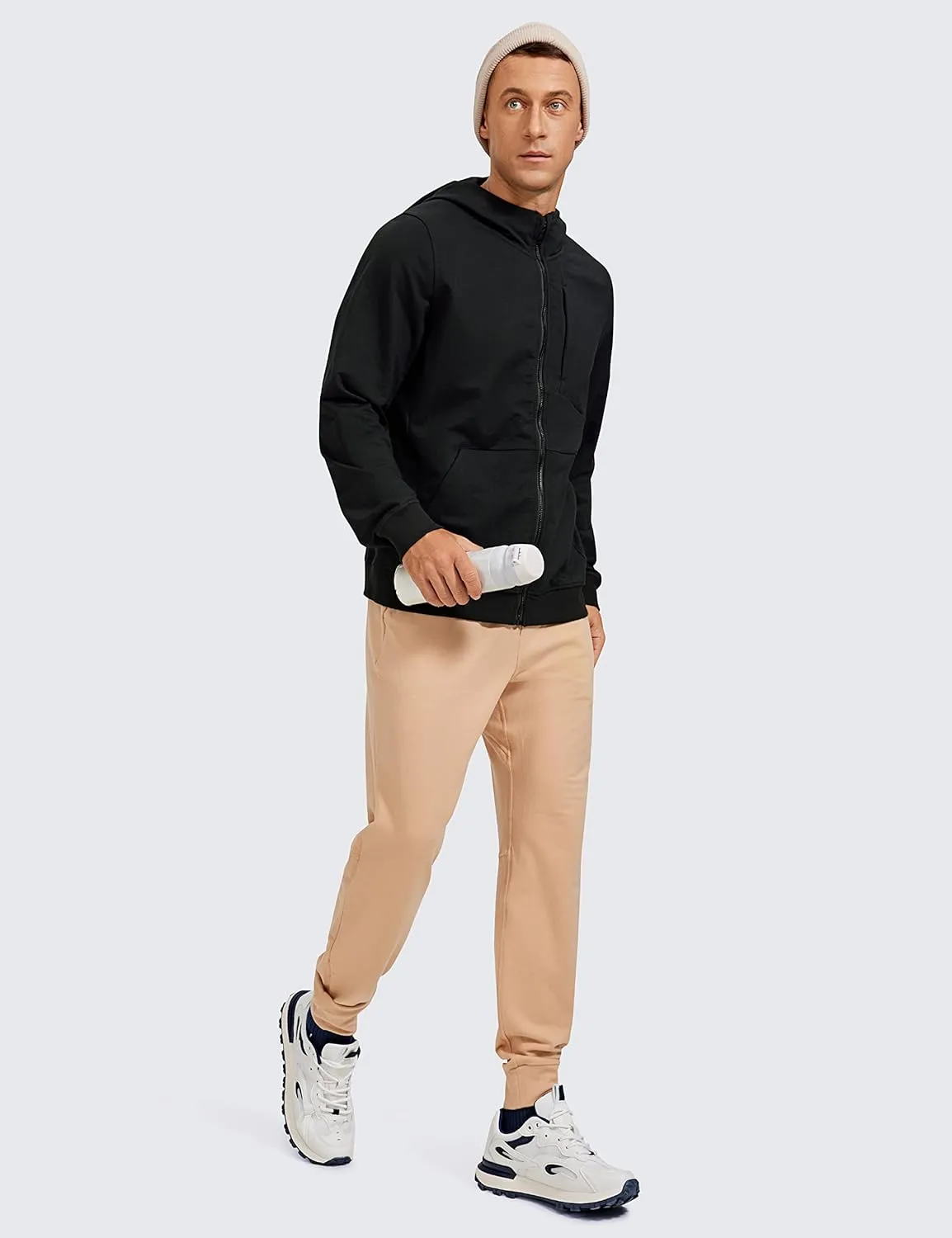 CRZ YOGA Men's Cotton Zip-up Hoodie Thick Terry Essentials Athletic Casual Hoodies Zip Hooded Jackets Sweatshirt with Pockets