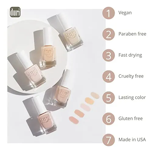 duri Nail Polish, 718 Warm Seduction, Warm Pastel Natural Pink, Full Coverage, Glossy Finish, Fast Drying, Soft Look, 0.5 Fl Oz