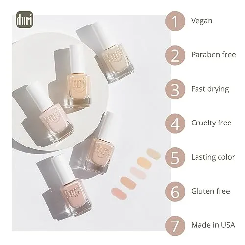 duri Nail Polish, 718 Warm Seduction, Warm Pastel Natural Pink, Full Coverage, Glossy Finish, Fast Drying, Soft Look, 0.5 Fl Oz
