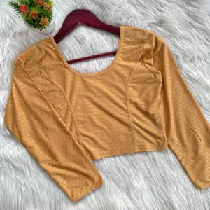 Elegant Gold Colored Cotton Round Neck Readymade Blouse For Women