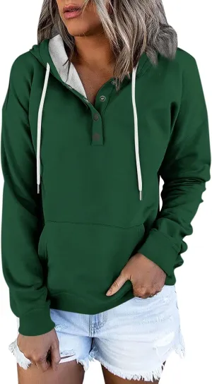 Fall Outfits for Women 2025 Y2k Hoodies Solid Button Down Long Sleeve Hooded Sweatshirts Pullover Tops with Pocket