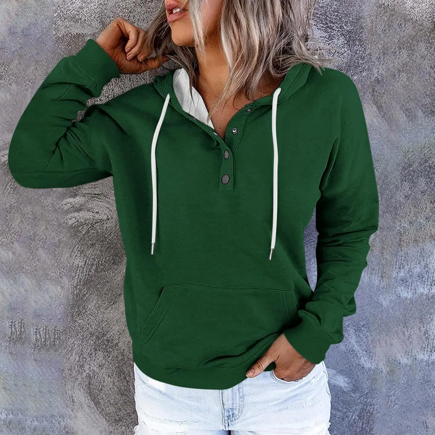 Fall Outfits for Women 2025 Y2k Hoodies Solid Button Down Long Sleeve Hooded Sweatshirts Pullover Tops with Pocket