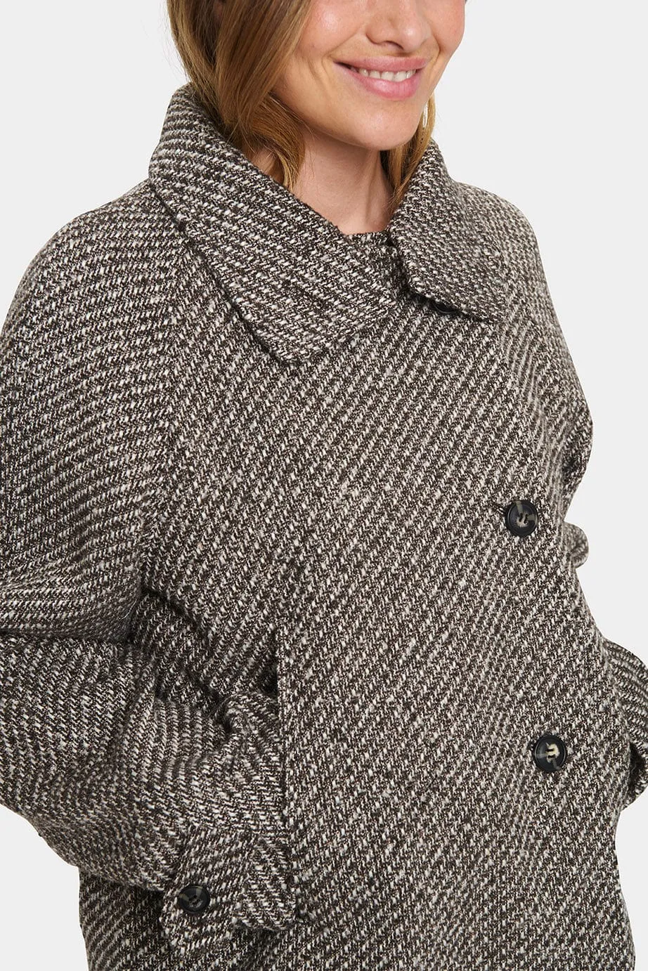 Fawn Textured Short Coat - Mist Grey Melange