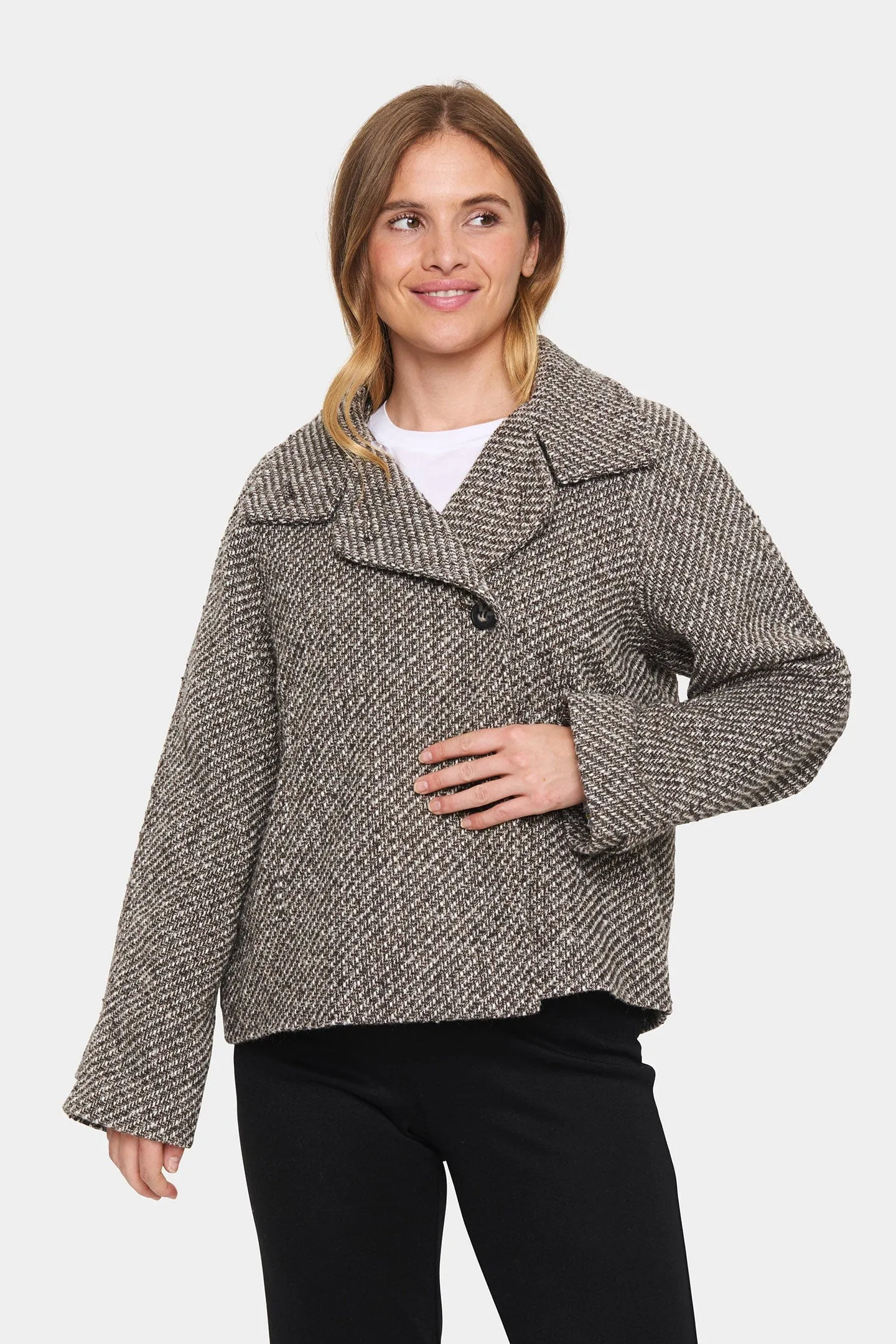 Fawn Textured Short Coat - Mist Grey Melange