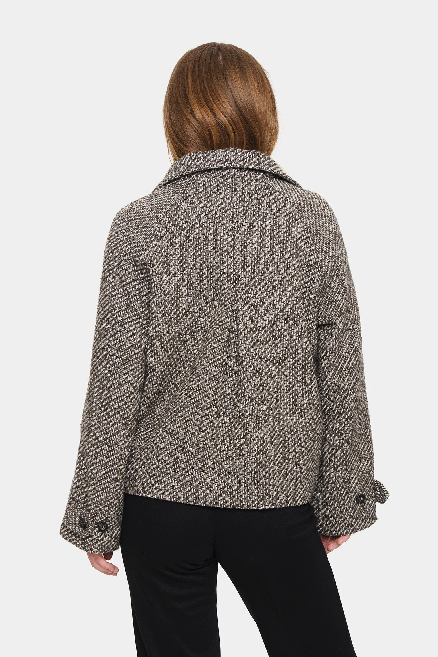 Fawn Textured Short Coat - Mist Grey Melange