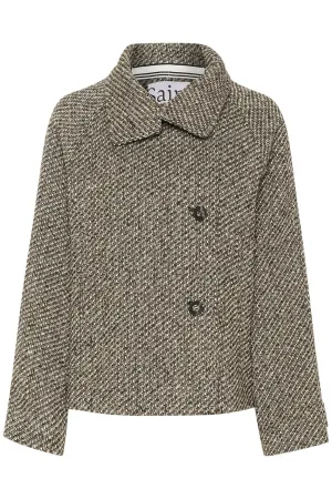 Fawn Textured Short Coat - Mist Grey Melange