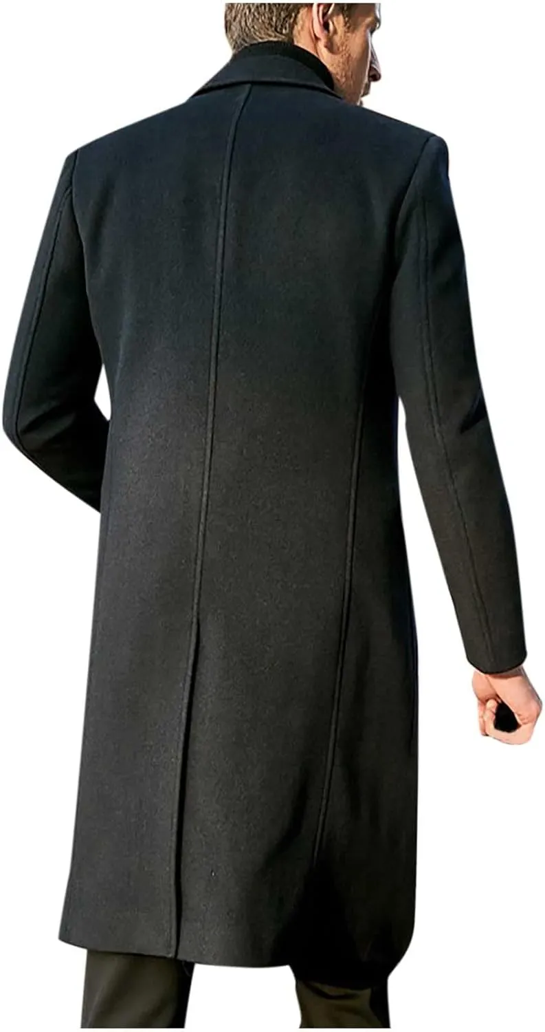 Firzero Men's Single Breasted Trench Coat, Winter Wool Coat Oversized Warm Lapel Work Business Long Jacket