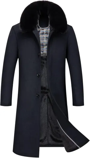 Firzero Men's Single Breasted Trench Coat, Winter Wool Coat Oversized Warm Lapel Work Business Long Jacket