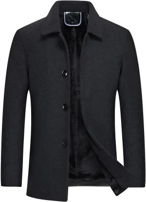 Firzero Men's Single Breasted Trench Coat, Winter Wool Coat Oversized Warm Lapel Work Business Long Jacket