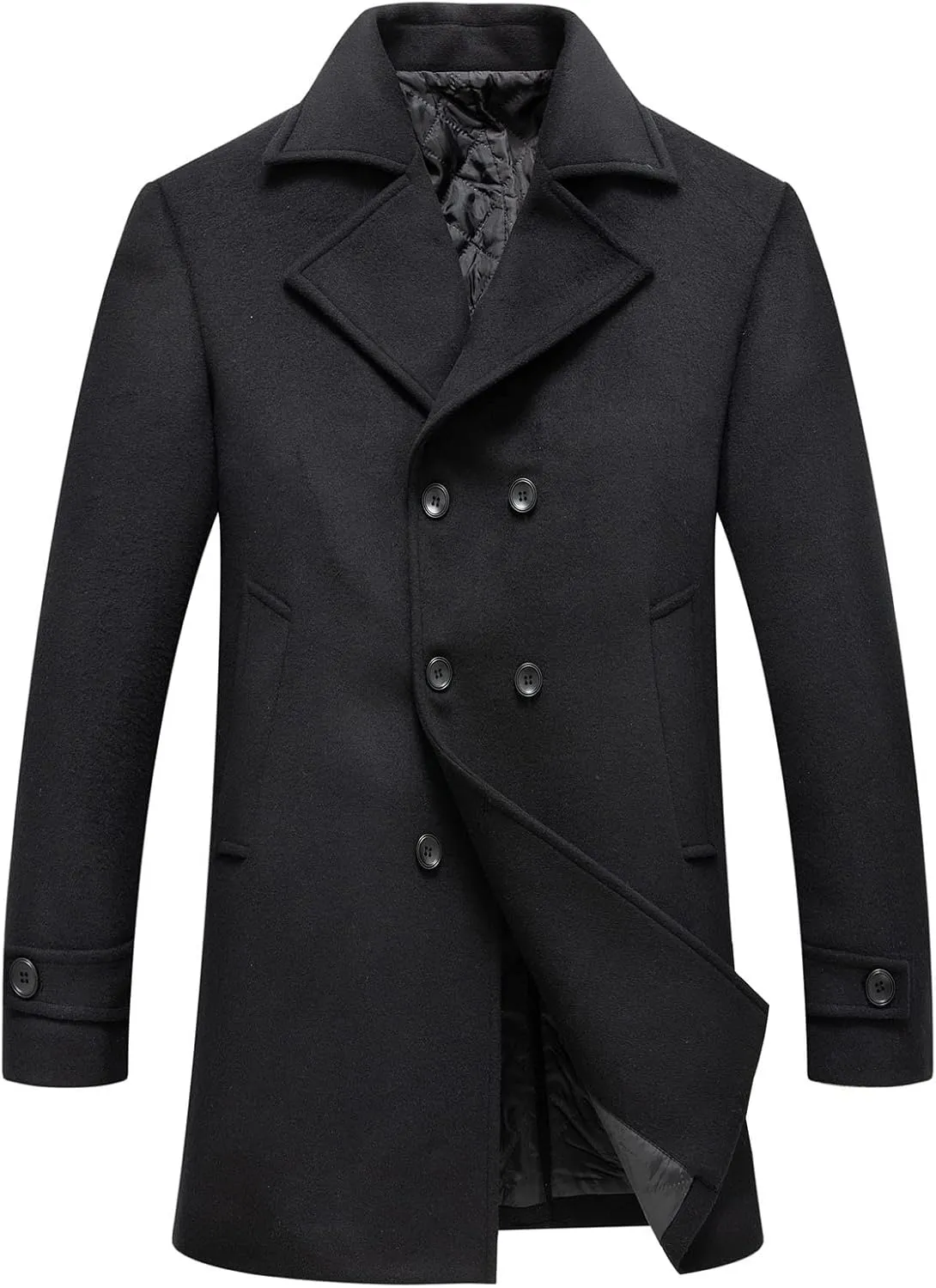 Firzero Men's Single Breasted Trench Coat, Winter Wool Coat Oversized Warm Lapel Work Business Long Jacket