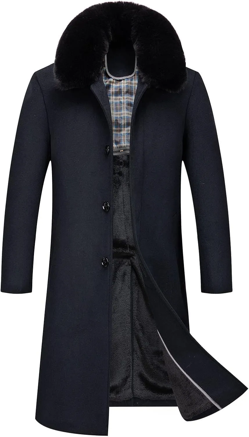Firzero Men's Single Breasted Trench Coat, Winter Wool Coat Oversized Warm Lapel Work Business Long Jacket