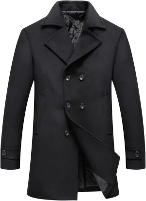 Firzero Men's Single Breasted Trench Coat, Winter Wool Coat Oversized Warm Lapel Work Business Long Jacket