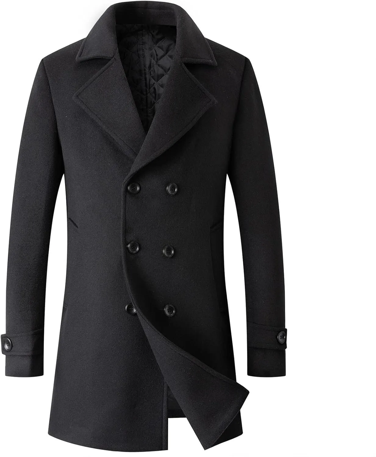 Firzero Men's Single Breasted Trench Coat, Winter Wool Coat Oversized Warm Lapel Work Business Long Jacket