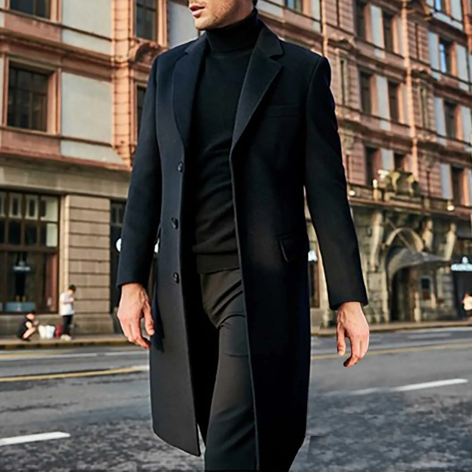 Firzero Men's Single Breasted Trench Coat, Winter Wool Coat Oversized Warm Lapel Work Business Long Jacket