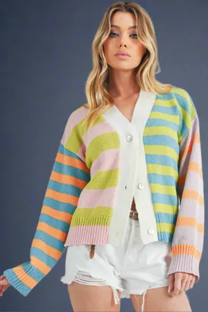 Flavia Striped Cardigan Green