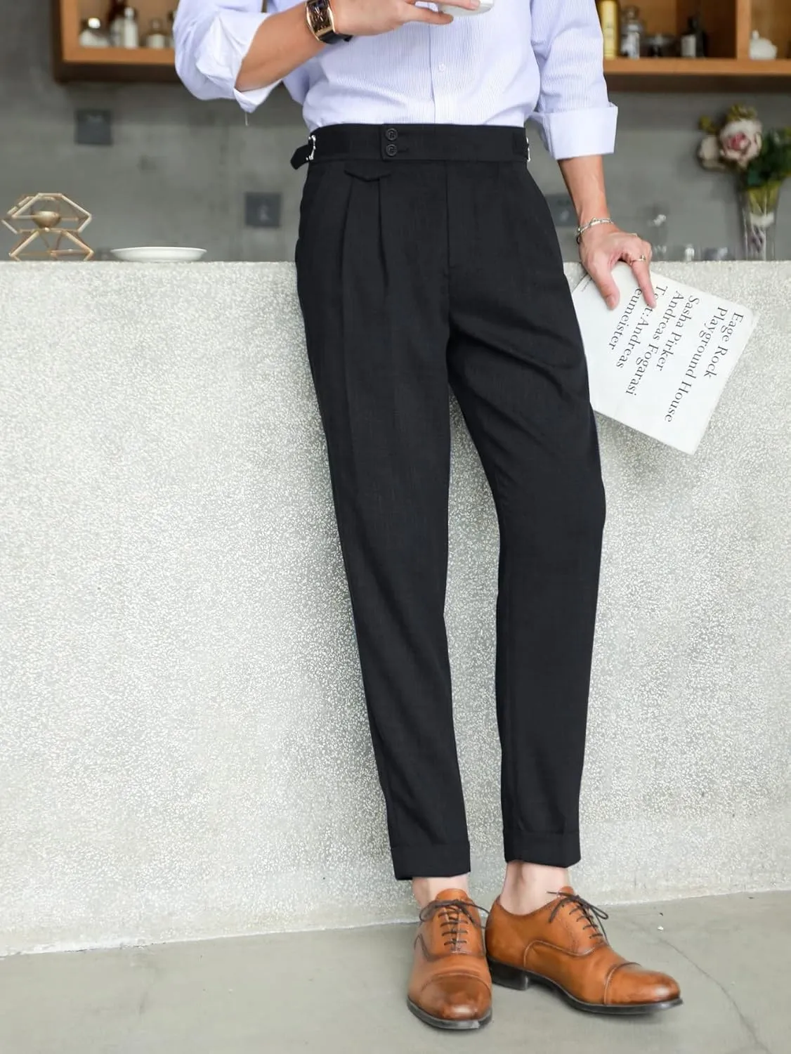 Floerns Men's Classic Fit Flat Front Dress Pants Office Business Trousers