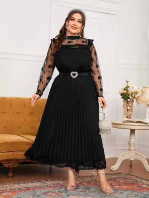 Floral Ruffle Long Sleeve Stand Collar Regular Plus Size Blouse