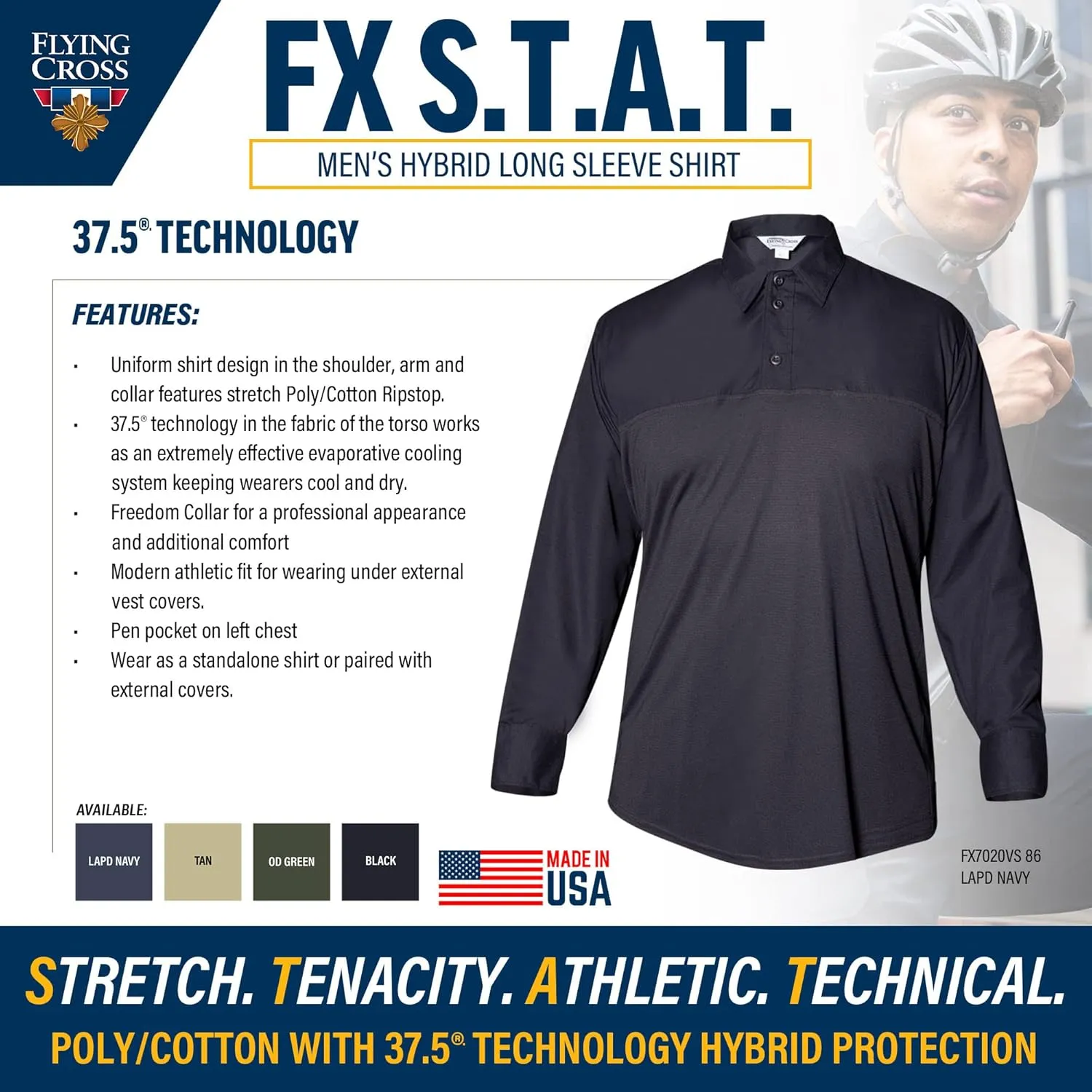 FX STAT Mens Law Enforcement Polo Shirts, Police Uniform, Tactical, Fire Department, Paramedic, Long Sleeve