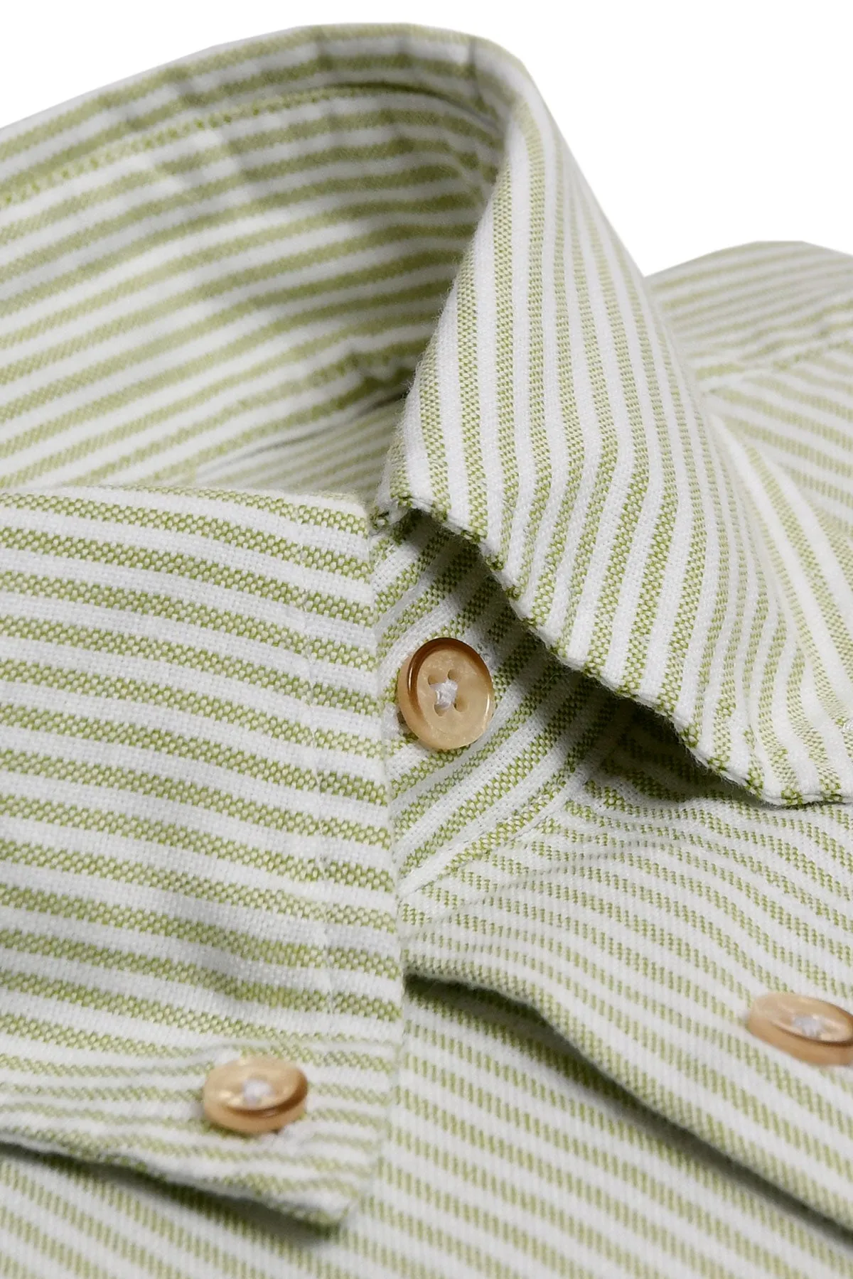 Green striped washed oxford regular fit shirt