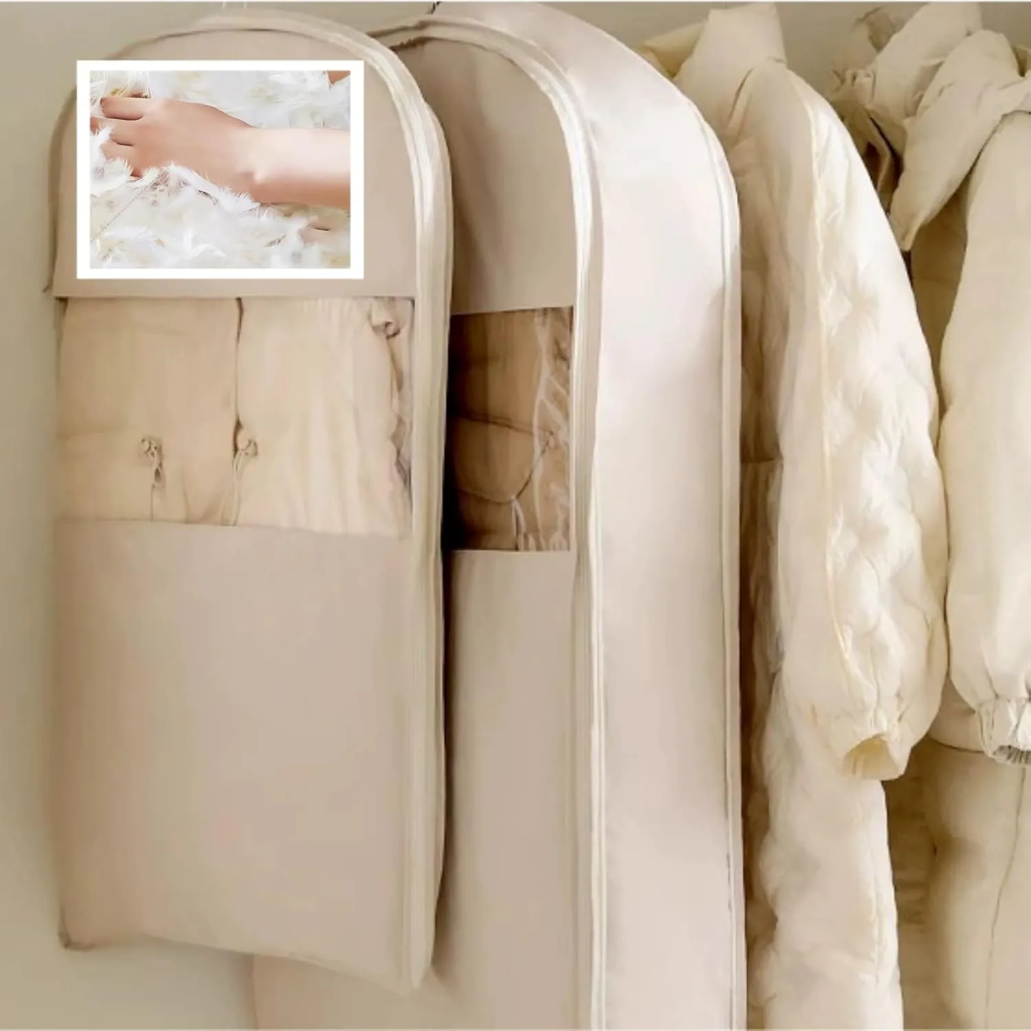 Hanging Garment Compressio Bag Space Saver Coat Storage Bag, For Down Coat,bedroom Closet Storage(Medium)