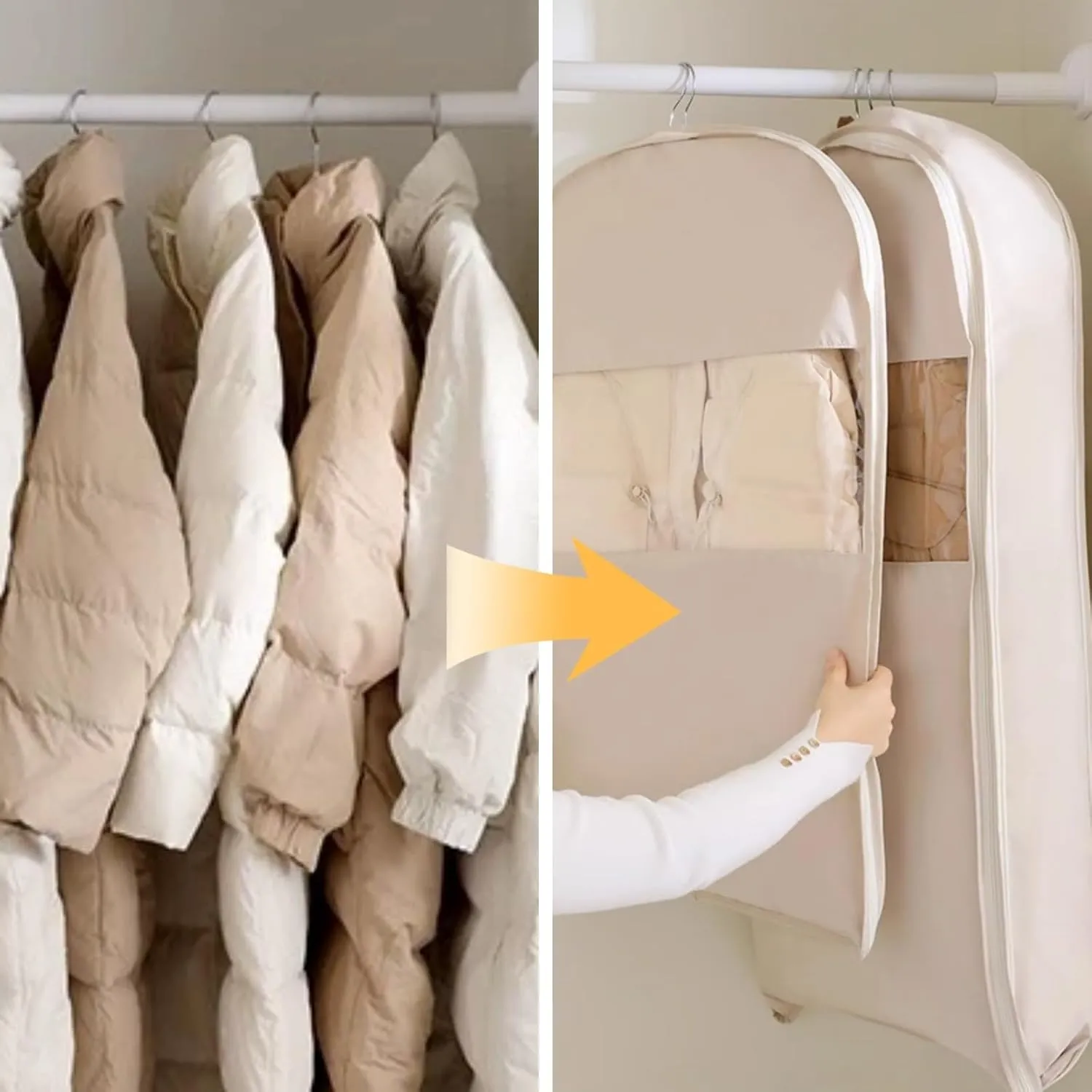 Hanging Garment Compressio Bag Space Saver Coat Storage Bag, For Down Coat,bedroom Closet Storage(Medium)