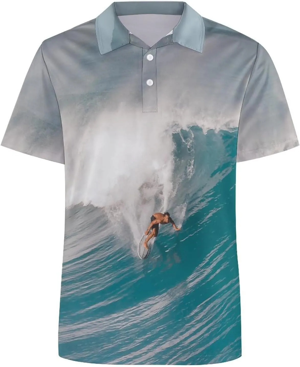 Hawaii Ocean Surfing Mens Polo Shirts Quick Dry Short Sleeve T-shirts Slim Tennis Collared Tees Tops