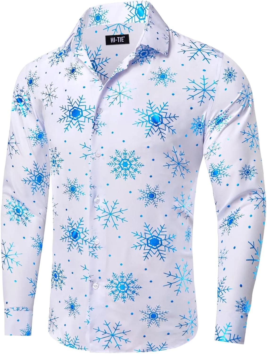 Hi-Tie Mens Christmas Dress Shirts Long Sleeve Casual Ugly Santa Claus Button Down Xmas Shirts for Men Party Holiday