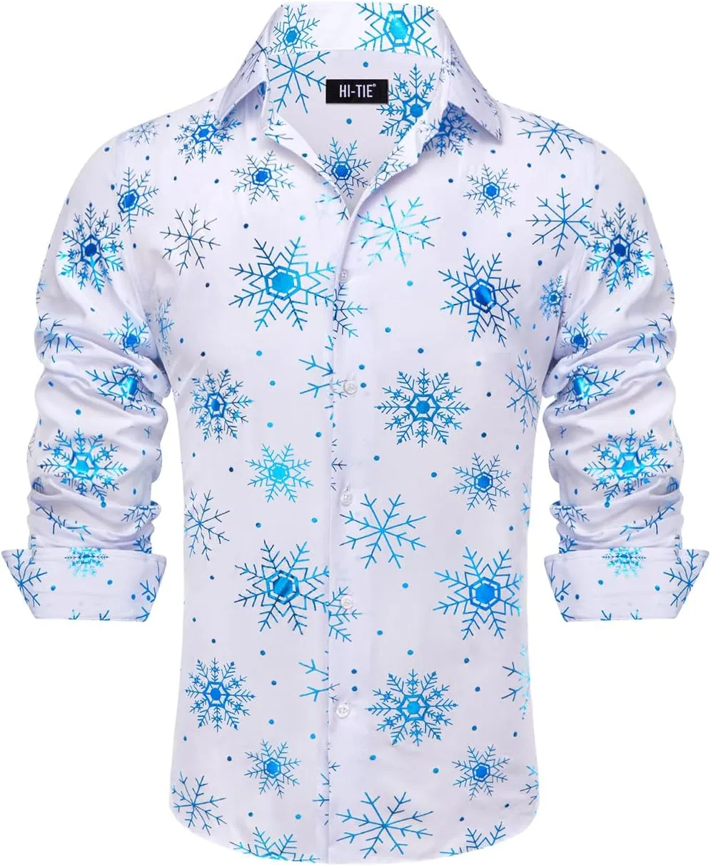 Hi-Tie Mens Christmas Dress Shirts Long Sleeve Casual Ugly Santa Claus Button Down Xmas Shirts for Men Party Holiday
