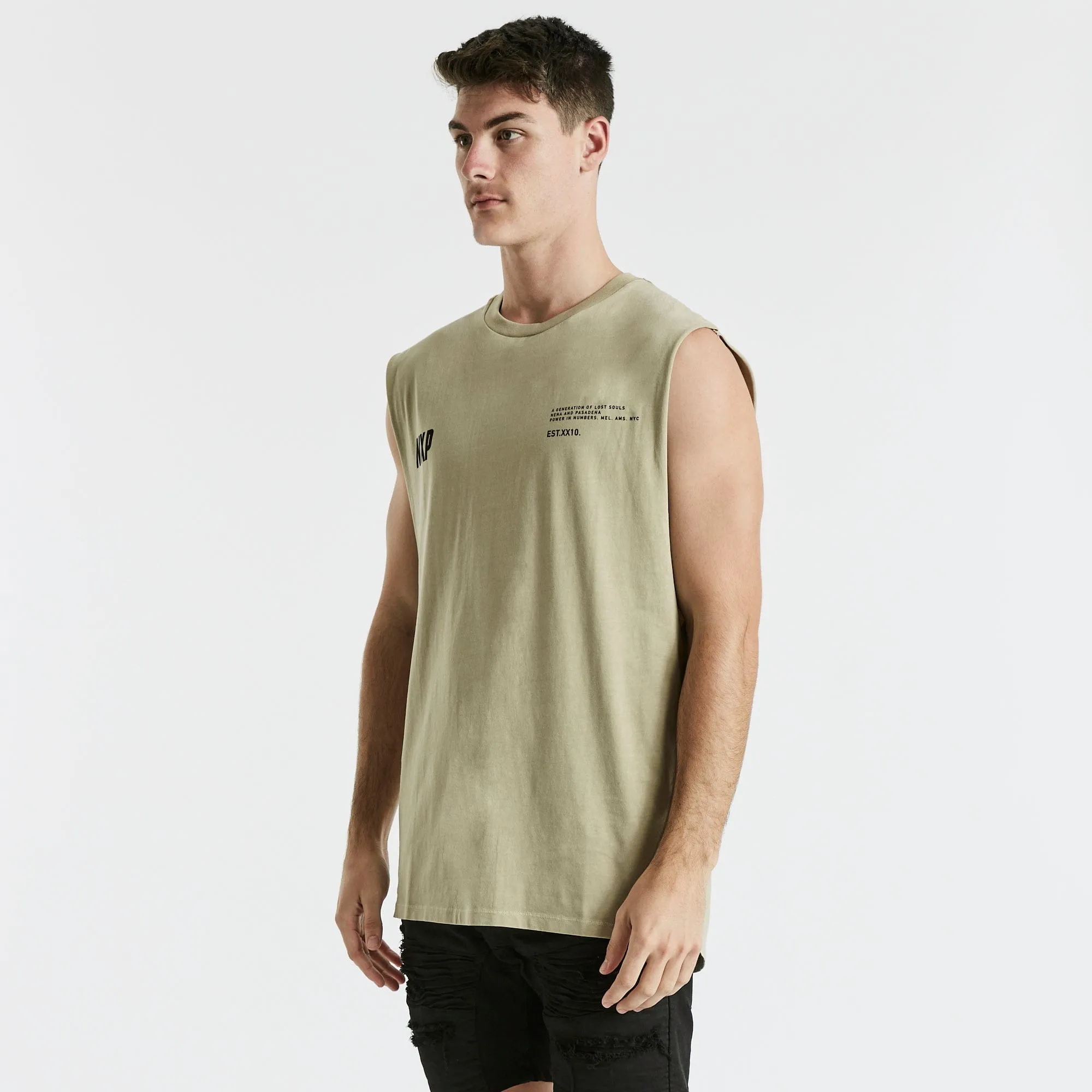 Highway Scoop Back Muscle Tee Light Taupe