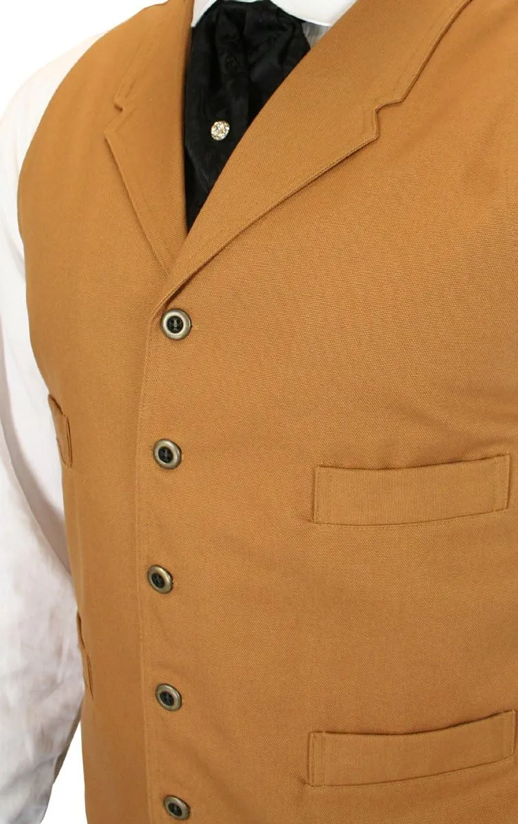Historical Emporium Men's Cotton Canvas Casual Work Vest, Victorian Old West Edwardian Classic Waistcoat