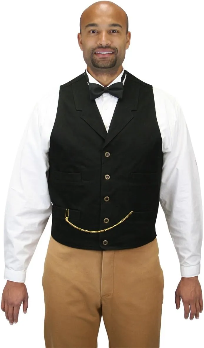 Historical Emporium Men's Cotton Canvas Casual Work Vest, Victorian Old West Edwardian Classic Waistcoat