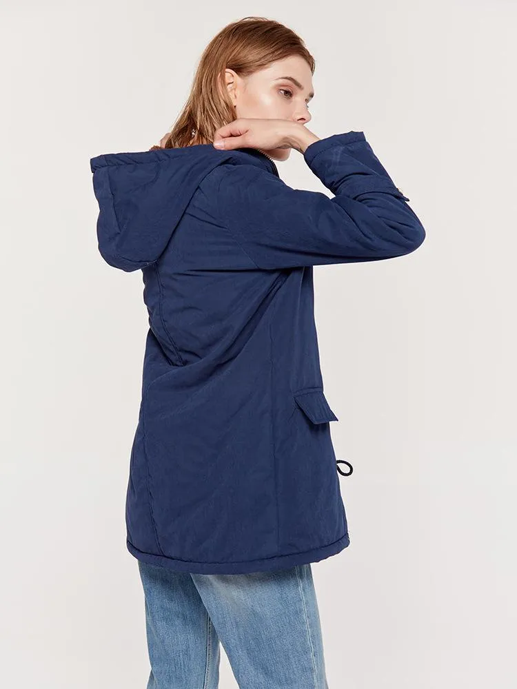Horn Button Pockets Women Warm Oversized Hooded Coat