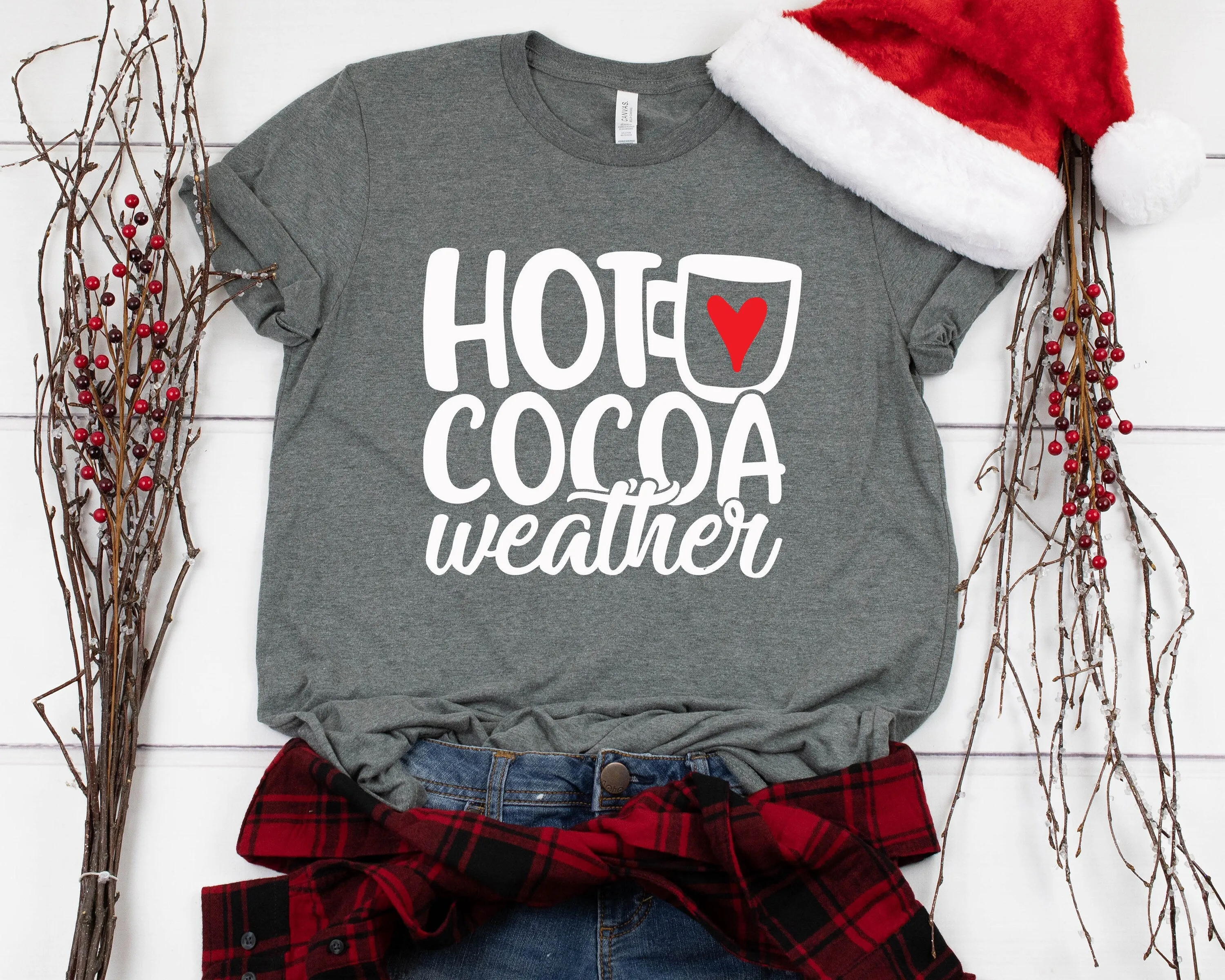Hot Cocoa Weather Christmas T Shirt - Hot Chocolate Heart Cute Christmas Shirt - Holiday Weather Christmas Shirt - Christmas Matching Shirt