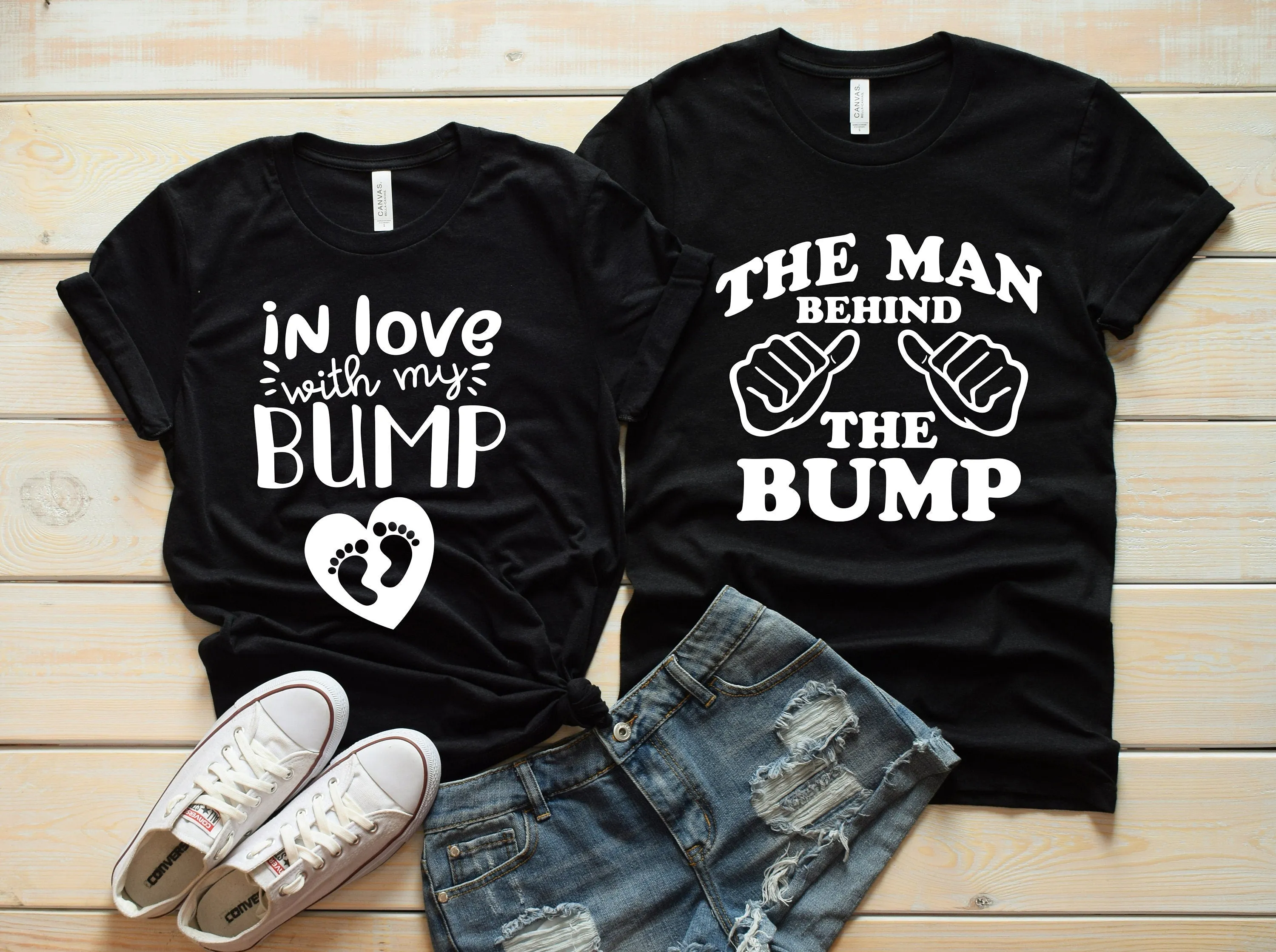 In Love with My Bump and The Man Behind the Bump Couples Matching T Shirts- Pregnancy Announcement - Baby Reveal