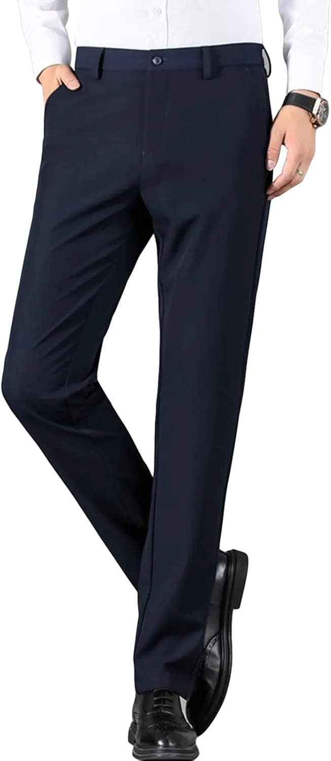 JEShifangjiusu Men's Skinny Fit Stretch Dress Pant Classic-Fit Wrinkle-Resistant Pleated Chino Pant Lightweight Athletic Pant