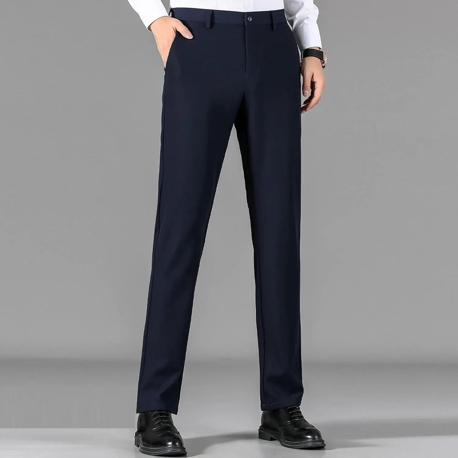 JEShifangjiusu Men's Skinny Fit Stretch Dress Pant Classic-Fit Wrinkle-Resistant Pleated Chino Pant Lightweight Athletic Pant