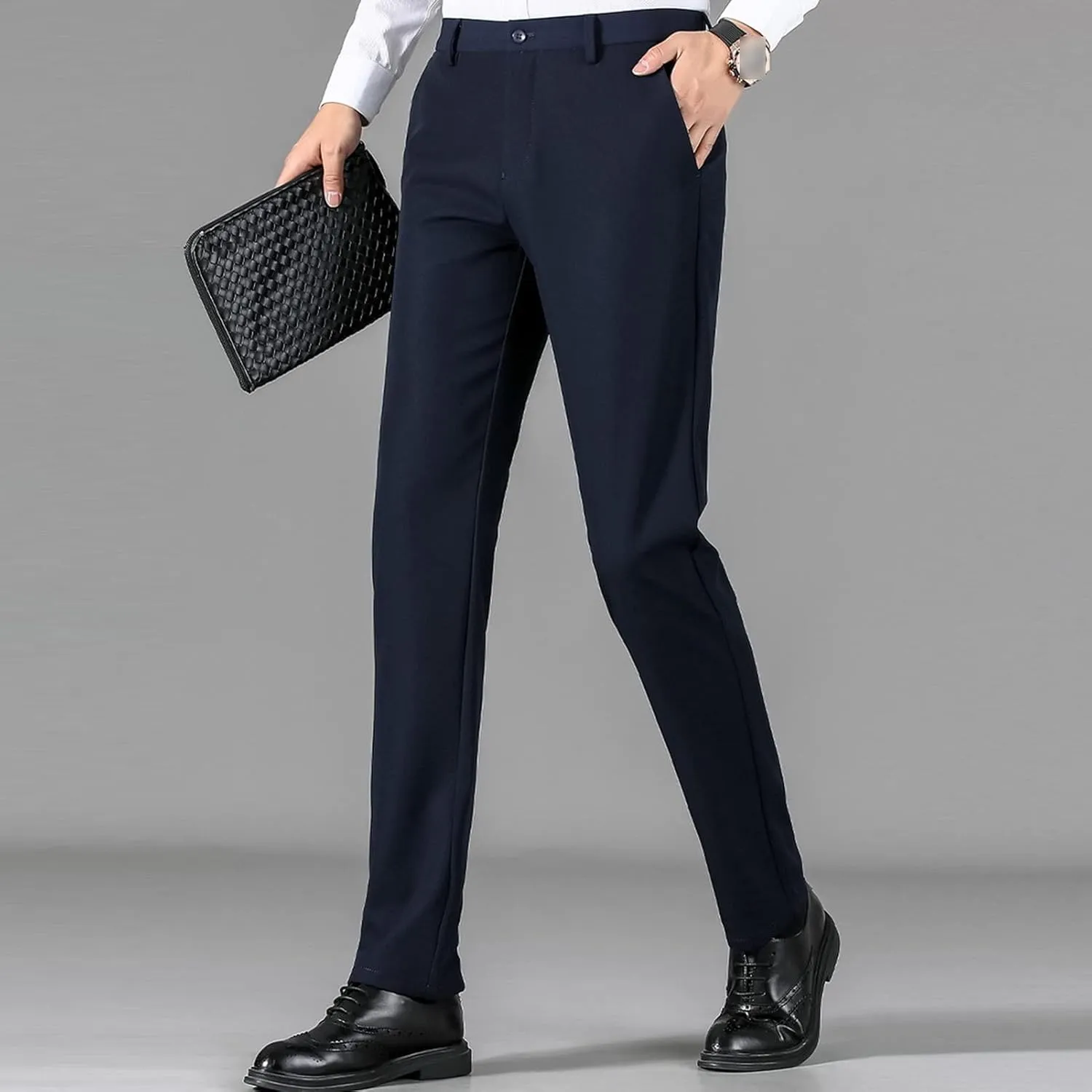 JEShifangjiusu Men's Skinny Fit Stretch Dress Pant Classic-Fit Wrinkle-Resistant Pleated Chino Pant Lightweight Athletic Pant
