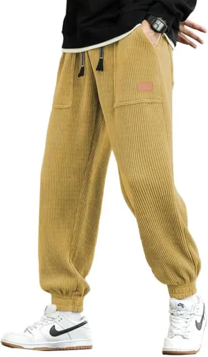 JMIERR Mens Corduroy Joggers Pants Casual Cargo Pants Drawstring Elastic Waist Baggy Tapered Sweatpants with Pockets
