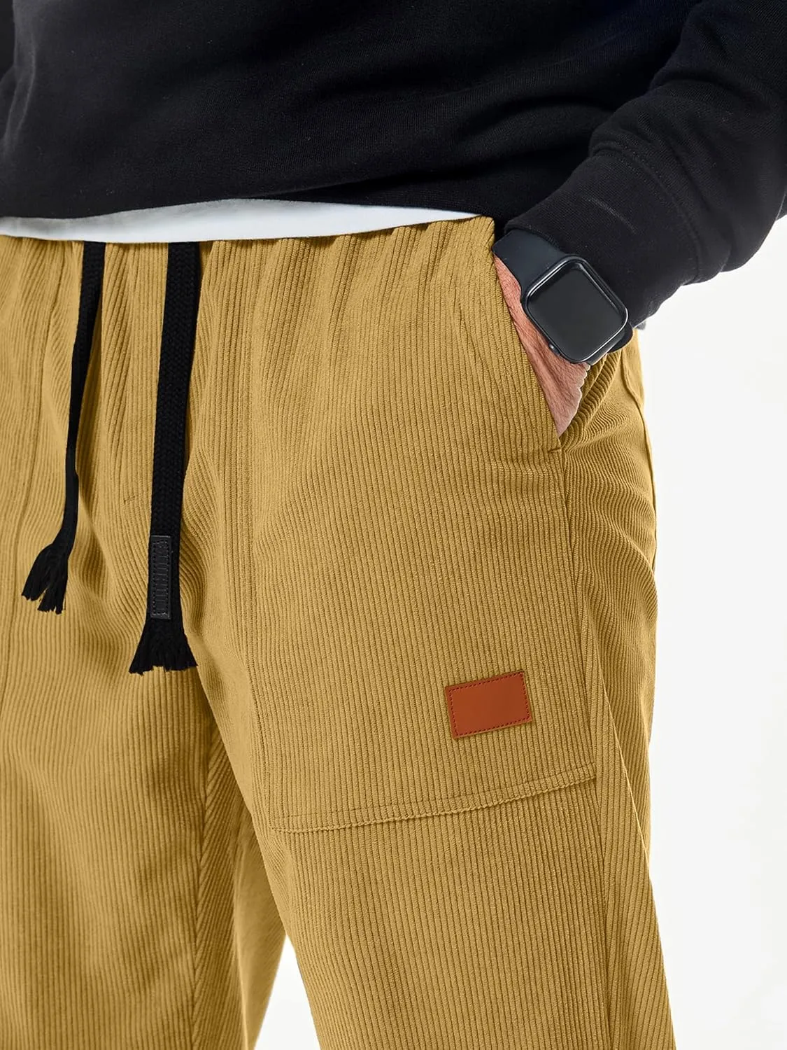 JMIERR Mens Corduroy Joggers Pants Casual Cargo Pants Drawstring Elastic Waist Baggy Tapered Sweatpants with Pockets