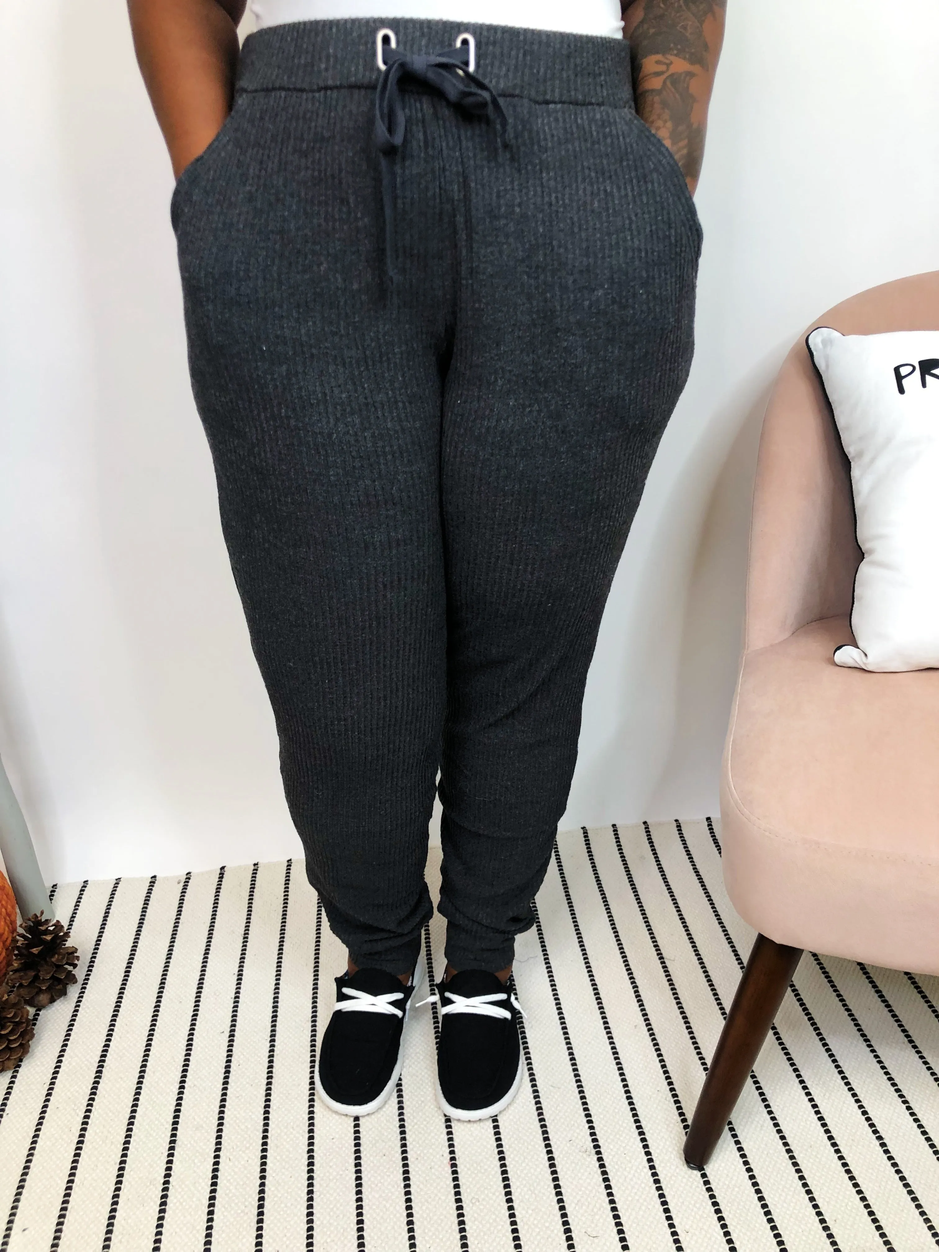 #K903 All Day Comfy In Ribbed Joggers (Charcoal)