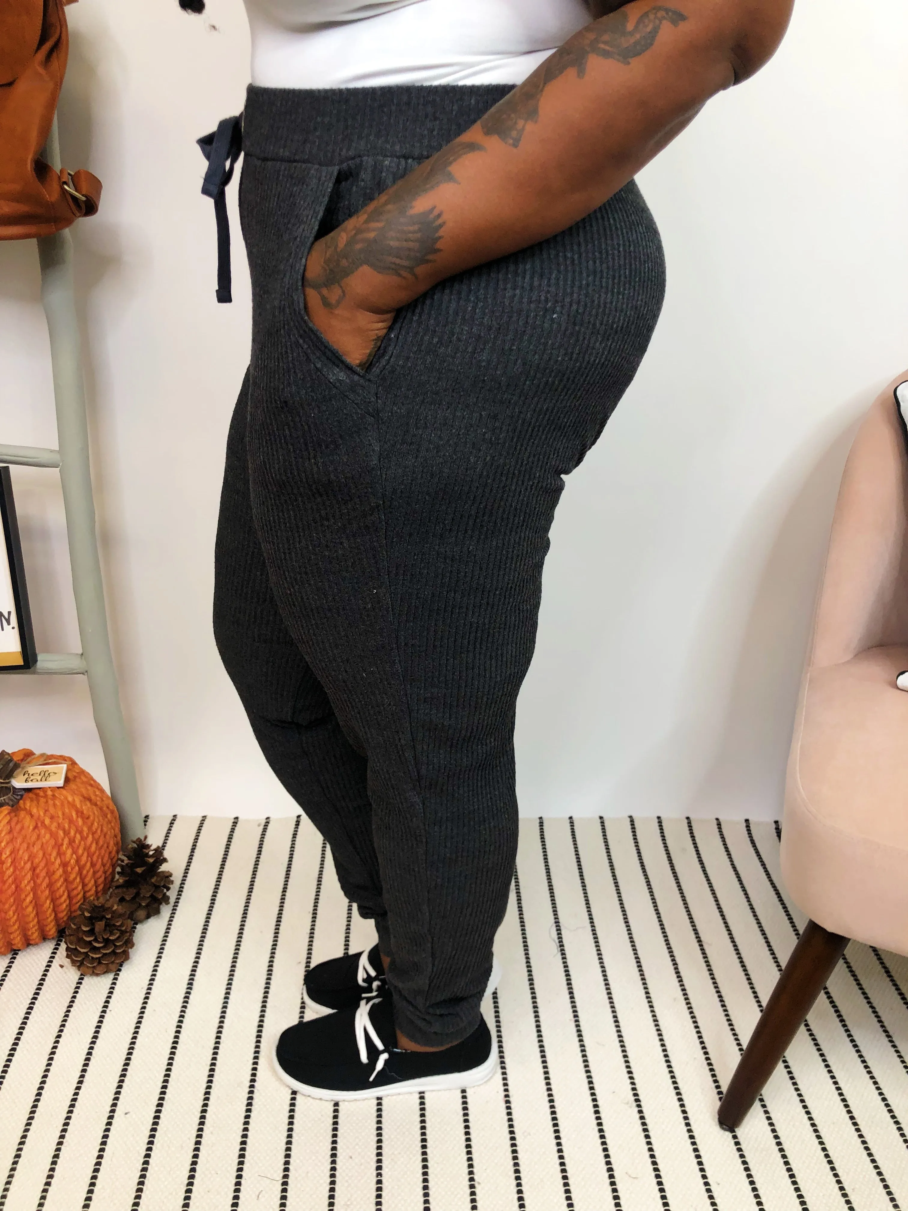 #K903 All Day Comfy In Ribbed Joggers (Charcoal)