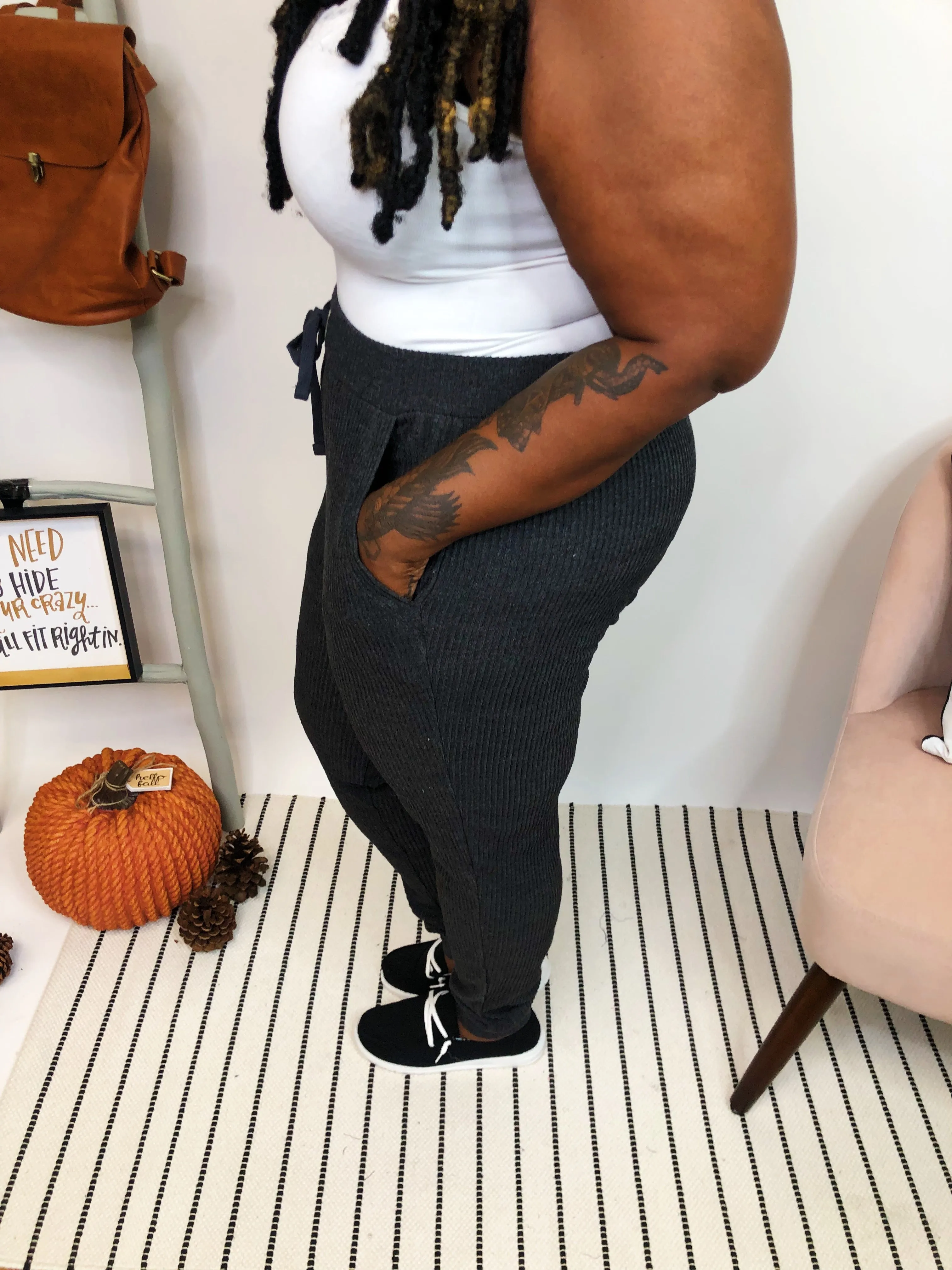 #K903 All Day Comfy In Ribbed Joggers (Charcoal)