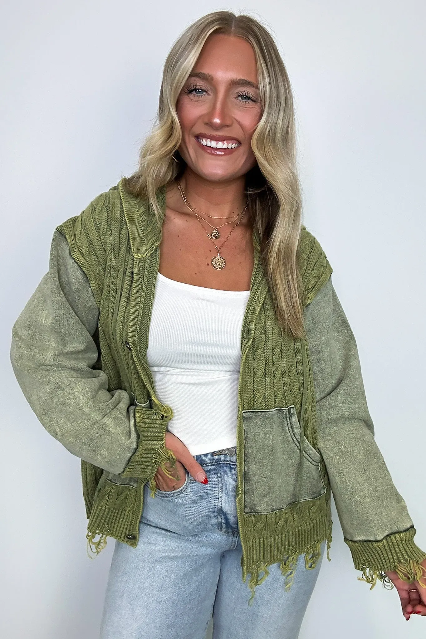 Khelsi Contrast Knit Distressed Cardigan - FINAL SALE