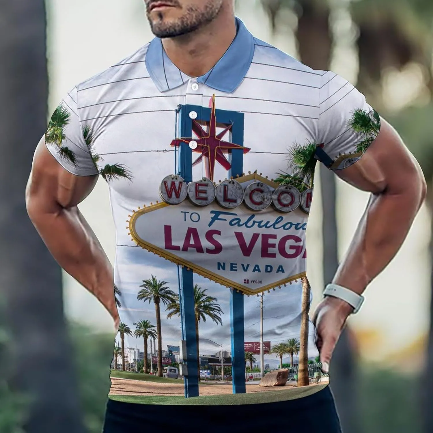 Las Vegas Mens Polo Shirts Quick Dry Short Sleeve T-shirts Slim Tennis Collared Tees Tops