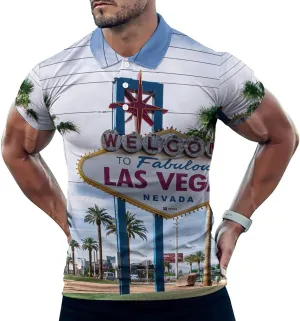 Las Vegas Mens Polo Shirts Quick Dry Short Sleeve T-shirts Slim Tennis Collared Tees Tops