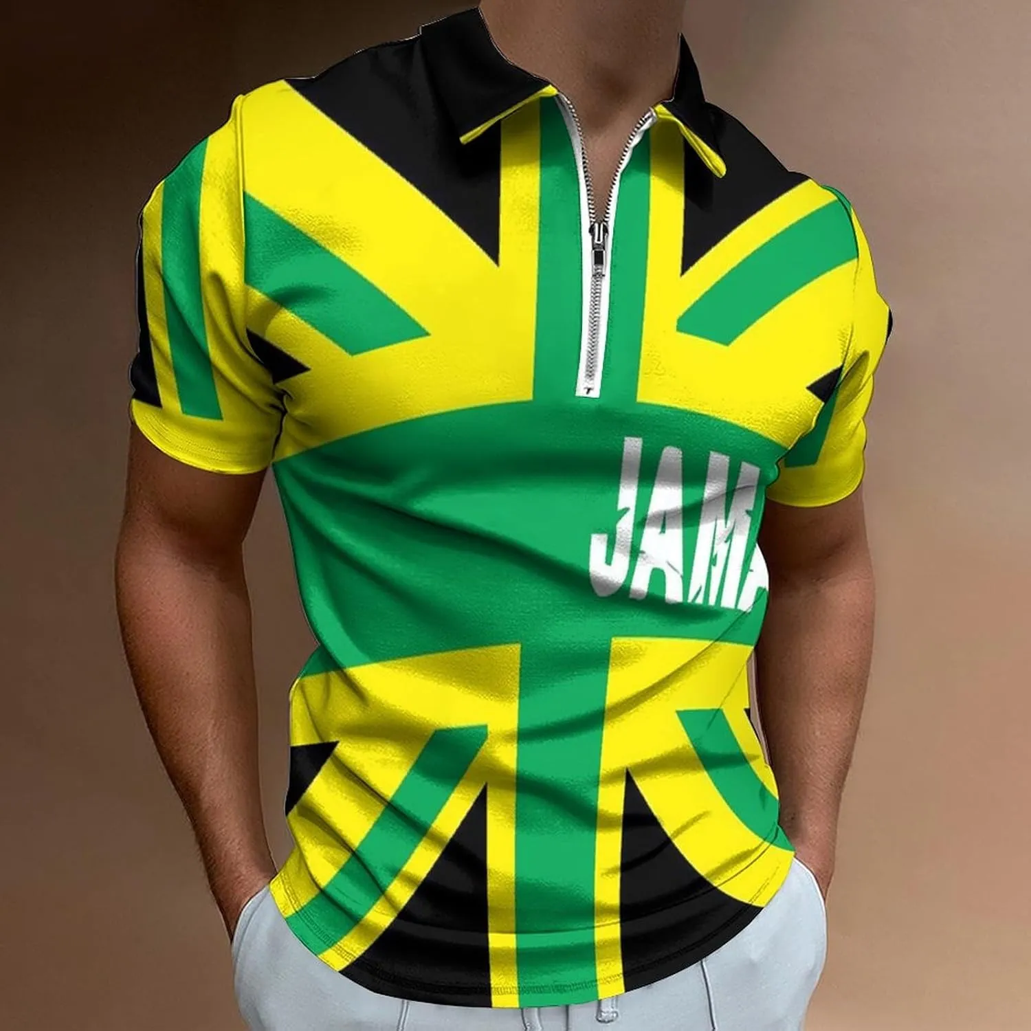 Maryland Flag Mens Zipper Polo-Shirts Short Sleeve Slim Fit Tees Tops