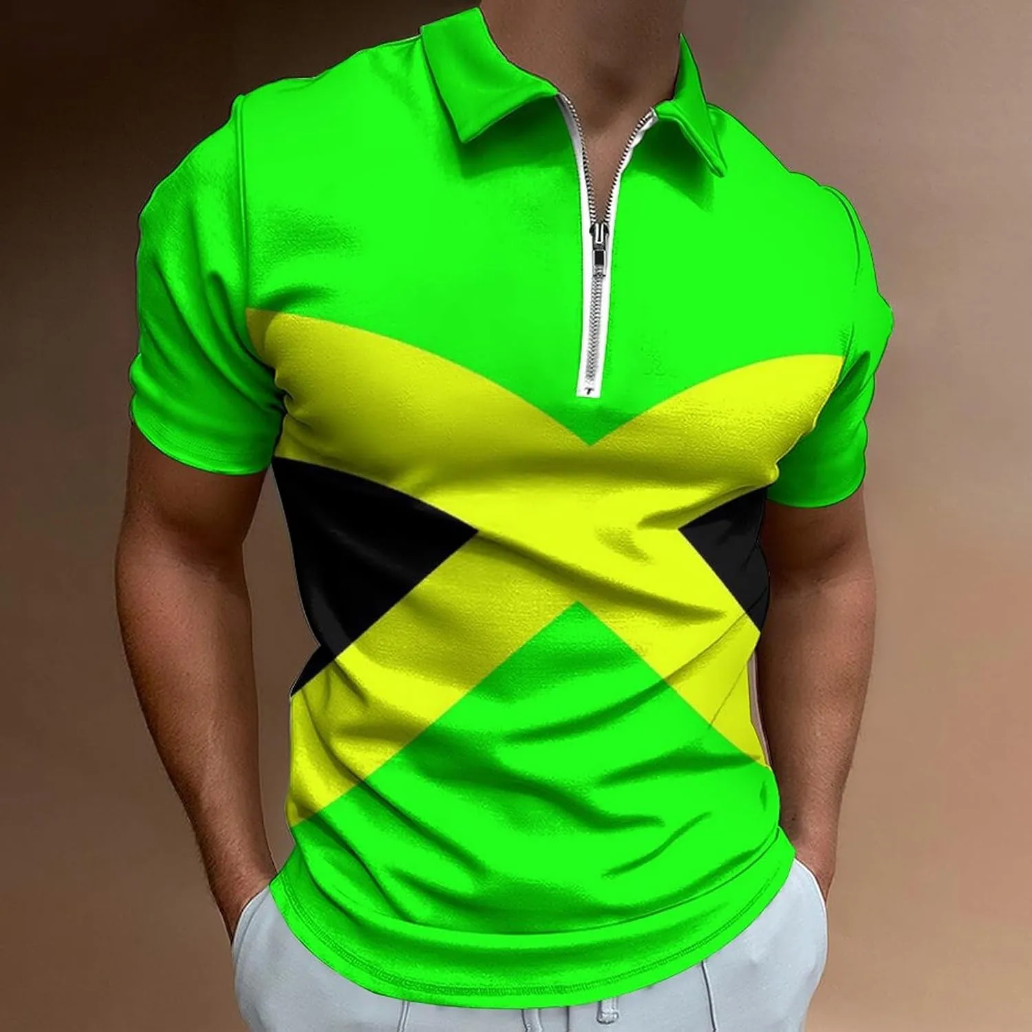 Maryland Flag Mens Zipper Polo-Shirts Short Sleeve Slim Fit Tees Tops