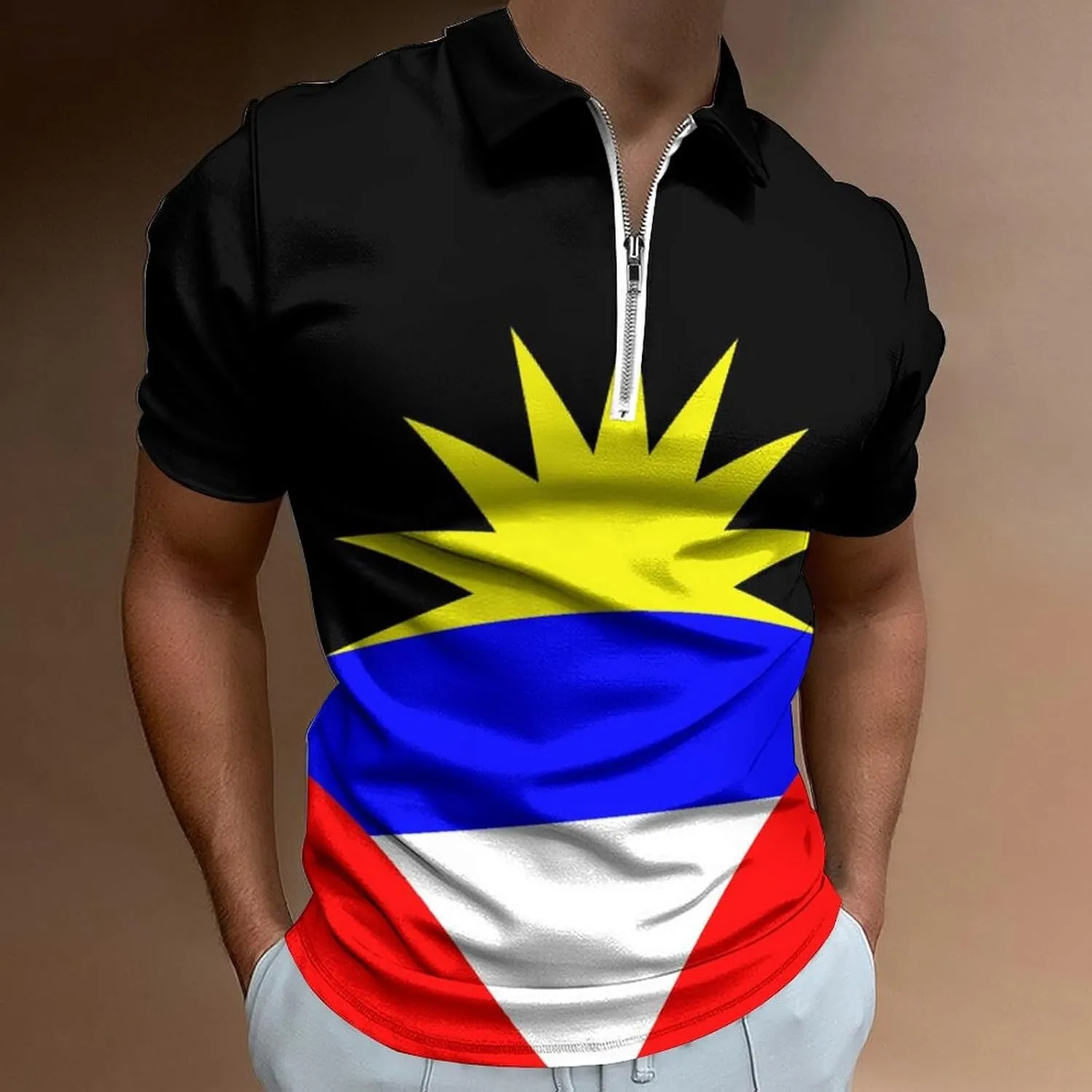 Maryland Flag Mens Zipper Polo-Shirts Short Sleeve Slim Fit Tees Tops