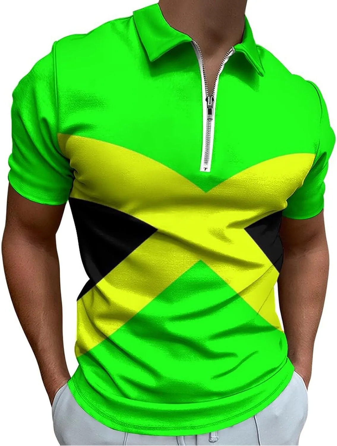 Maryland Flag Mens Zipper Polo-Shirts Short Sleeve Slim Fit Tees Tops