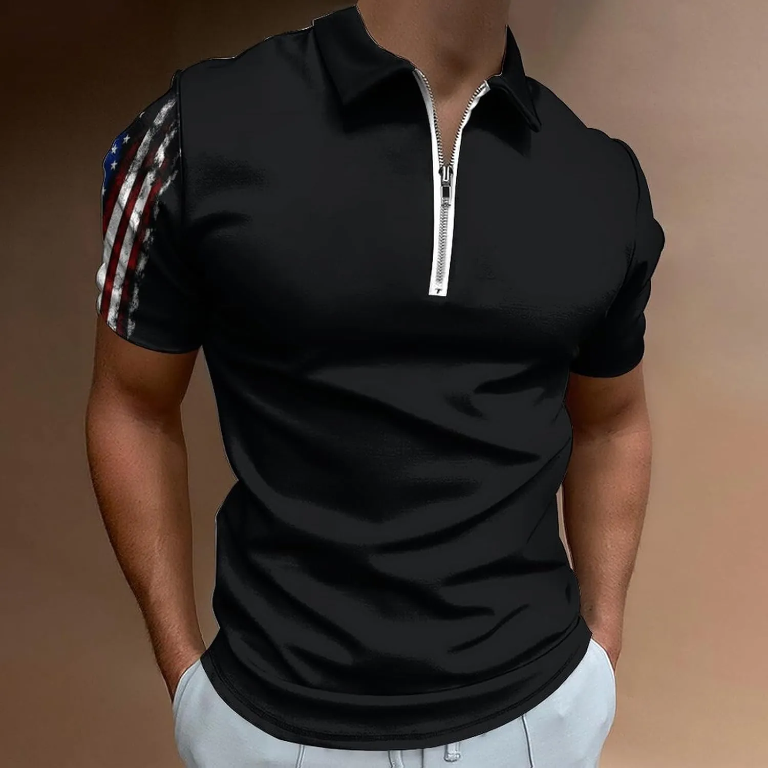 Maryland Flag Mens Zipper Polo-Shirts Short Sleeve Slim Fit Tees Tops